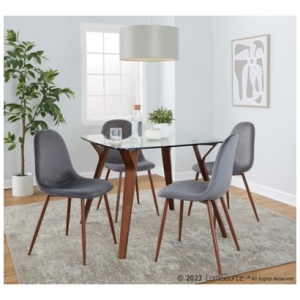 LumiSource Folia Pebble Square Dining Table and 4 Chairs, Gray