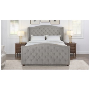 Marcella Upholstered Shelter Wingback Panel Bed, Silver Gray