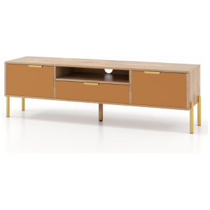 Mirrored TV Stand for TV up to 65 Inch with Spacious Tabletop and 2 Storage Cabinets-Natural