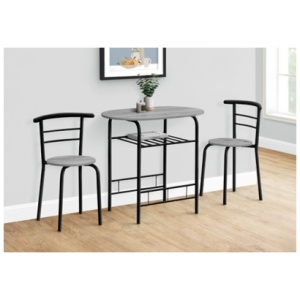 Monarch Specialties Oval Dining Table and 2 Chairs Set, Gray