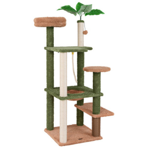 Multilevel Cat Tree with Scratching Posts and Rope Plush Perch Toy Bed-Green