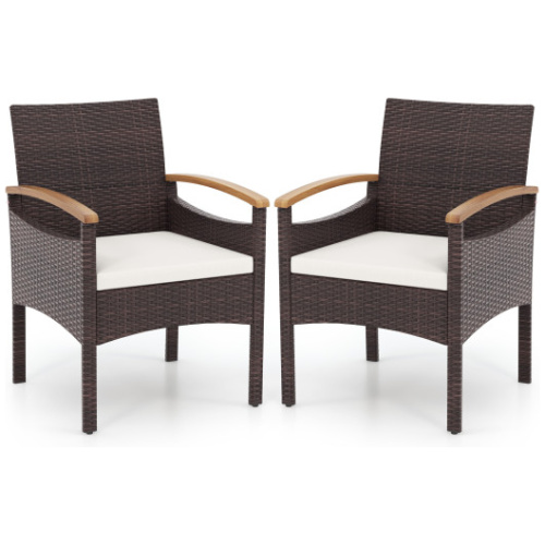 Patio Dining Chairs Set of 2/4 with Acacia Wood Armrest and Heavy Duty Metal Frame-2 Pieces