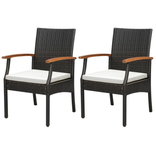 Patio Wicker Chair Set of 2 with Soft Zippered Cushion