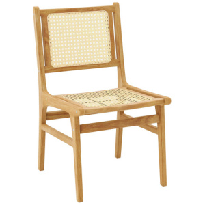 Rattan Dining Chair with Natural Cane Woven Backrest and Teak Wood Frame