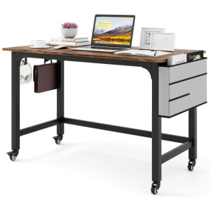 Rolling Home Office Computer Desk with Detachable Fabric Bag-brown