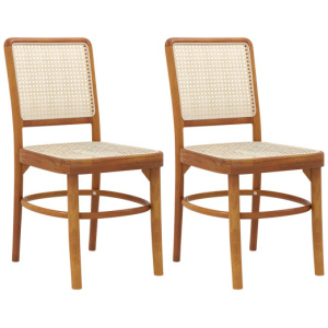 Set of 2 Boho Dining Chairs Rattan with Teak Wood Structure and Footrests