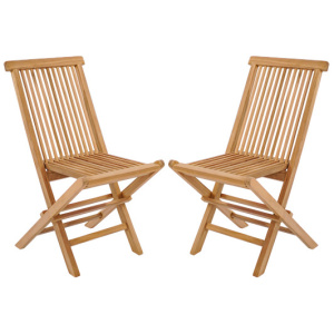 Set of 2 Indonesia Teak Patio Folding Chairs with High Back and Slatted Seat