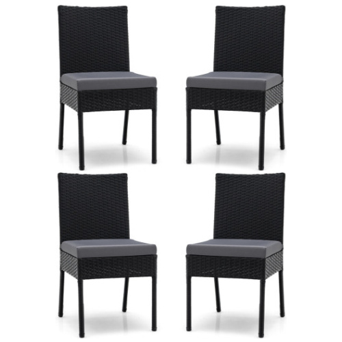 Set of 4 Patio Rattan Wicker Dining Chairs Set with Soft Cushions-Black