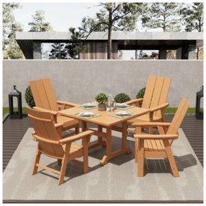 Shoreside Outdoor Curveback Adirondack Square Table and 4 Chairs, Teak