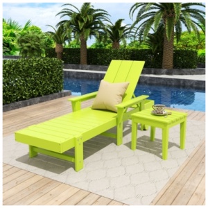 Shoreside Reclining Chaise With Arms and Wheels and Side Table (Set of 2), Lime