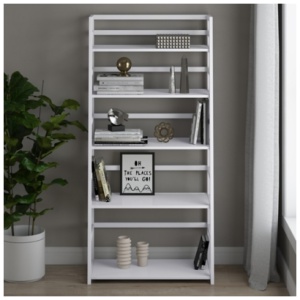 Simpli Home Acadian Ladder Shelf Bookcase, White