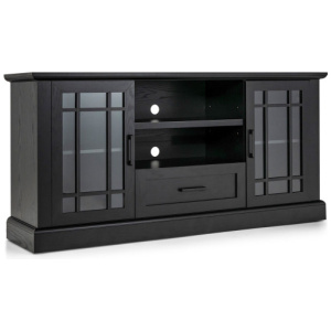 TV Stand for TVs up to 70 with Glass Doors Cubbies and Drawer-Black