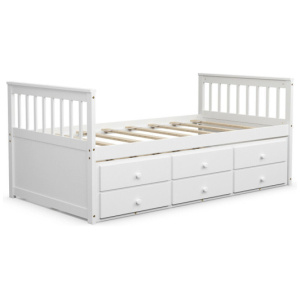 Twin Captain's Bed with Trundle and 3 Storage Drawers-White