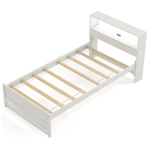 Twin Size Bed Frame with Storage Headboard and Charging Station-White