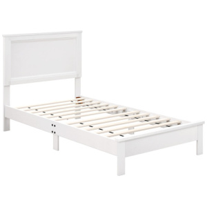 Twin Size Wooden Bed Frame with Headboard and Slat Support-White