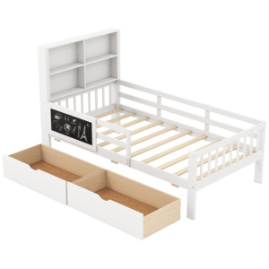 Twin/Full Size Bed Frame with 2 Drawers and Bookcase for Boys and Girls-Twin Size