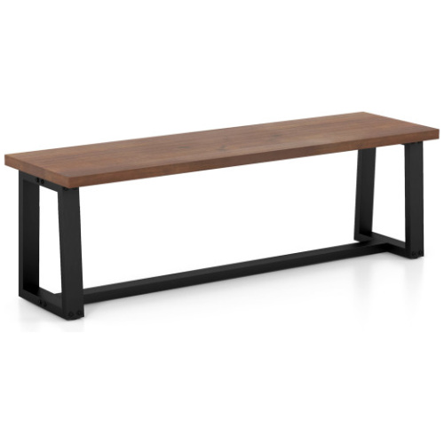 Wood Dining Bench with Metal Frame and Adjustable Footpads-Coffee