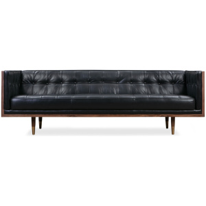 Woodrow Box 87" Leather Sofa, Walnut/Napoli Black