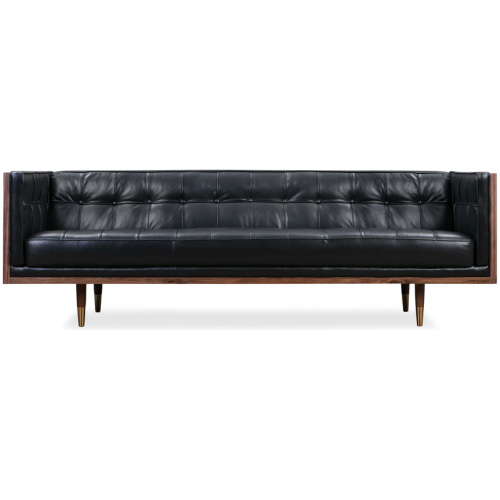 Woodrow Box 87" Leather Sofa, Walnut/Napoli Black