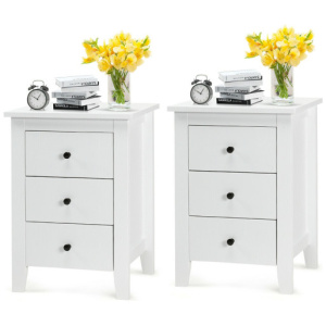 2 Pieces Nightstand End Beside Table Drawers-White