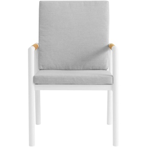 Crown White Aluminum and Teak Outdoor Dining Chair with Light Gray Fabric - Set of 2