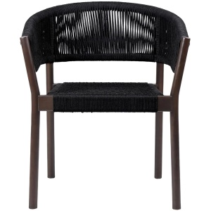 Doris Outdoor Patio Dining Chair in Dark Eucalyptus Wood with Black Rope - Set of 2