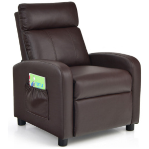 Ergonomic PU Leather Kids Recliner Lounge Sofa for 3-12 Age Group-Brown