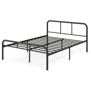 Full Bed Frame with Headboard and Footboard No Box Spring Needed-Black