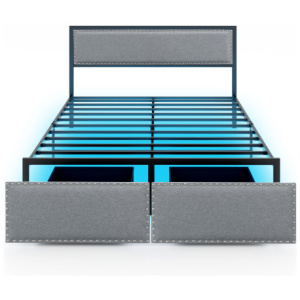 Full/Queen/Twin Size Bed Frame with LED Lights Drawer and Metal Slats-Queen Size