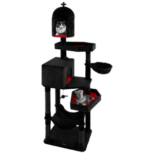 Gothic Cat Tree with 2 Cat Condos and Coffin Bed for Indoor Cats-Black