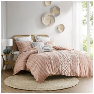 Imani King/California King Printed Duvet Cover Set with Chenille, Blush