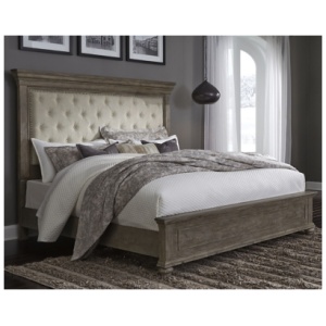 Johnelle California King Panel Bed with Upholstered Headboard, Beige