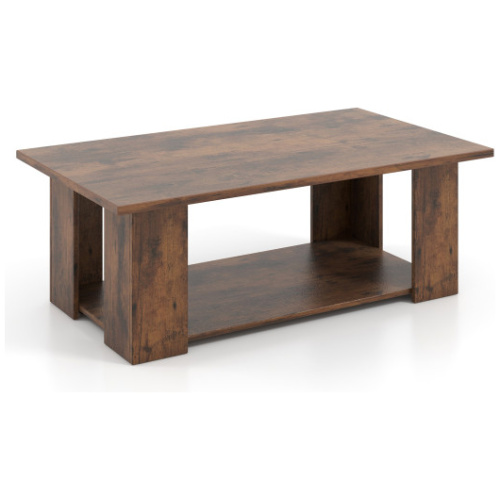 Large 36/41 Inch 2-tier Wooden Modern Coffee Table with Storage Shelf-Coffee