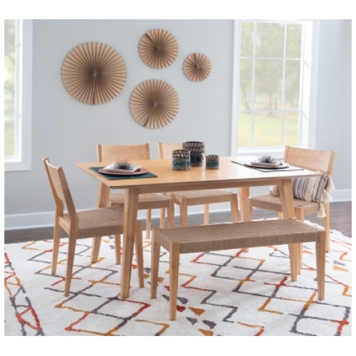 Linon Farren Dining Table and 5 Dining Chairs Set, Natural