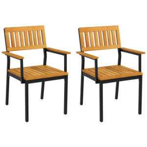 Patio Outdoor Dining Chair Set of 2 with Metal and Acacia Wood Frame