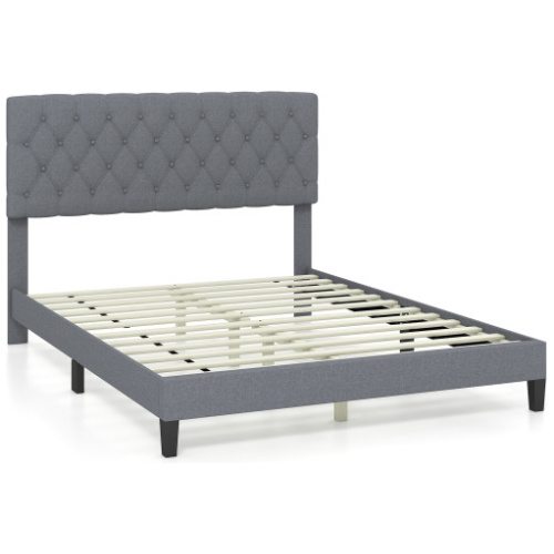 Queen Size Upholstered Platform Bed with Button Tufted Headboard-Queen