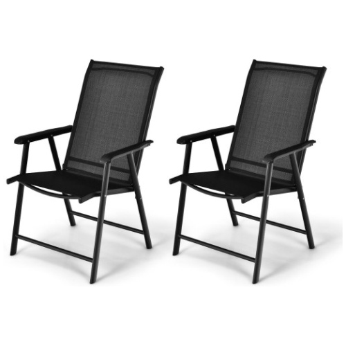 Set of 2 Outdoor Patio Folding Chair with Ergonomic Armrests-Black