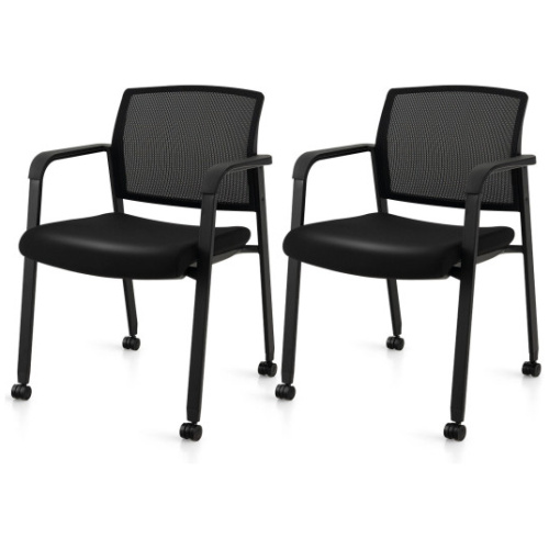 Set of 2 Stackable Rolling Office Chairs with Mesh Backrest-Black