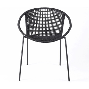 Snack Indoor Outdoor Stackable Steel Dining Chair with Black Rope - Set of 2