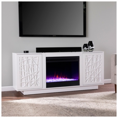 Southern Enterprises Furniture Gerrieh Color Changing Fireplace with Media Storage, White