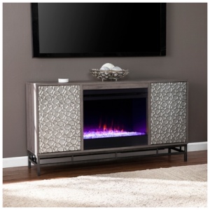 "Southern Enterprises Furniture Hamburg 54" TV Stand with Color Changing Fireplace", Gray