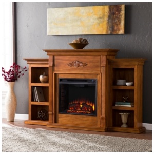 Southern Enterprises Furniture Harkdale Electric Fireplace with Bookcases, Glazed Pine