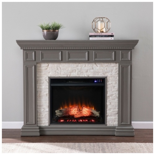 Southern Enterprises Furniture Horstena 50" Mantel with Touch Screen Electric Fireplace, Gray