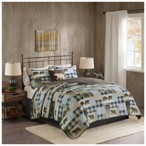 Twin Falls King/California King Oversized 4 Piece Quilt Set, Brown/Blue