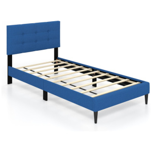 Twin Size Upholstered Platform Bed with Button Tufted Headboard-Blue