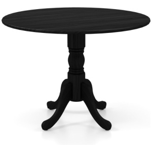 Wooden Dining Table with Round Tabletop and Curved Trestle Legs-Black