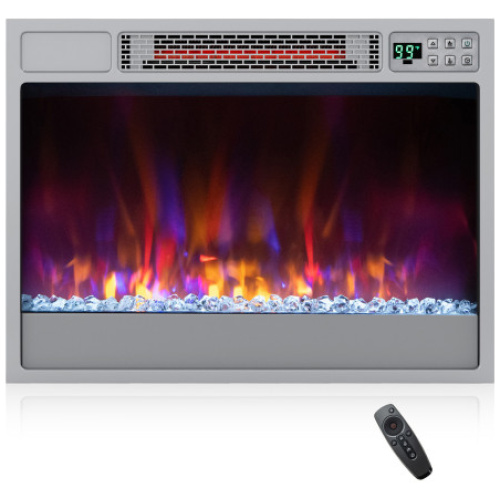 23 Inch 1500W Recessed Electric Fireplace Insert with Remote Control-Silver