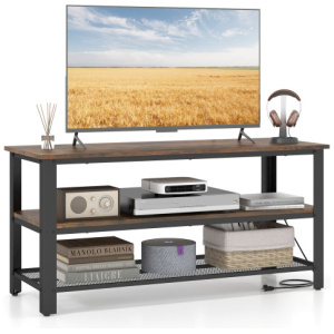 3-Tier Industrial Entertainment TV Stand with Metal Mesh Shelf