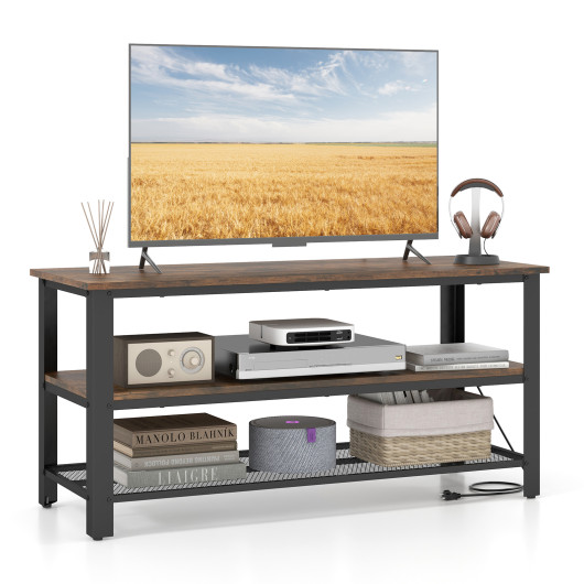 3-Tier Industrial Entertainment TV Stand with Metal Mesh Shelf