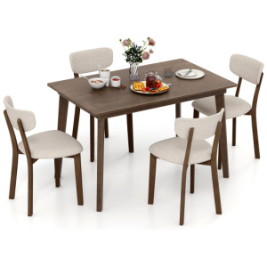 5-Piece Dining Table Set for 4 with Rubber Wood Frame and Padded Set-Brown